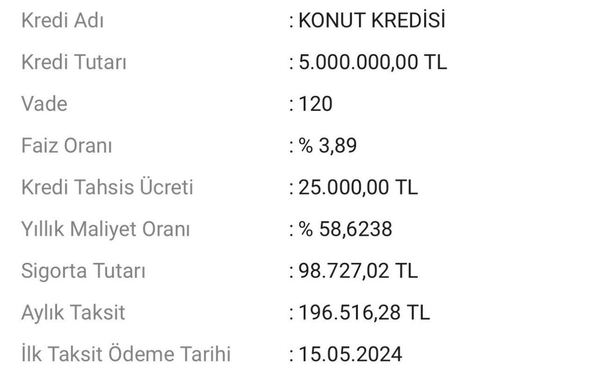 Ulan 5 milyon TL kredinin aylık ödemesi 196bin Şu ortamda yatırım için ev alan adama köprü bile satılır #konut