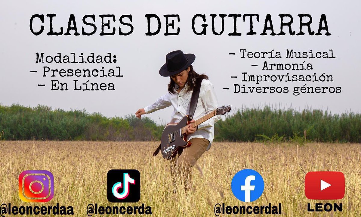 leoncerdaa's tweet photo. Cumple tu sueño de convertirte en un rockstar tomando clases de guitarra conmigo🤘🏻 mándame mensaje para info😎 https://t.co/VJlJWvL7iy