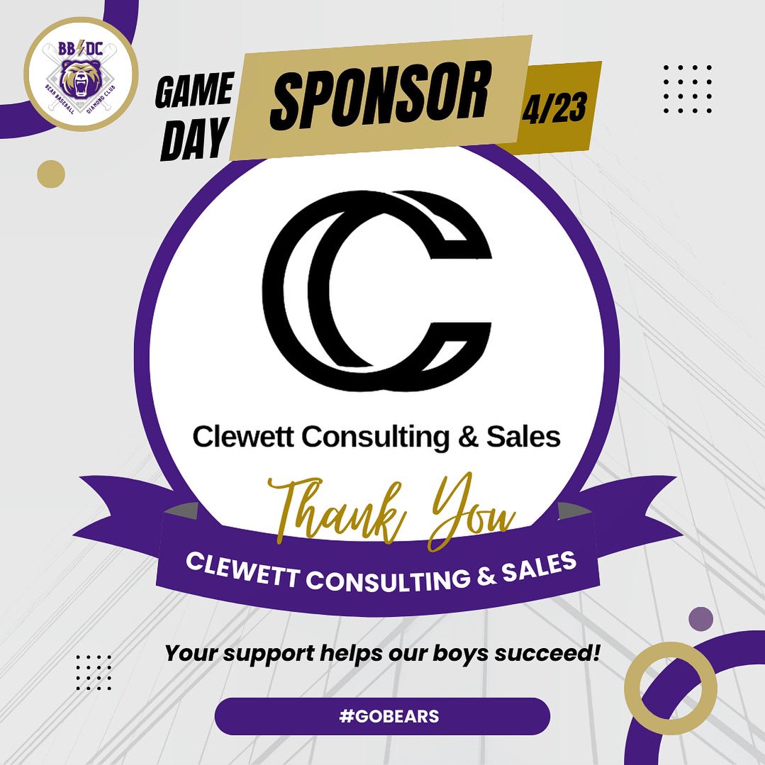 We would like to take a moment to express our sincere appreciation for Clewett Sales and Consulting, our amazing Game Day Sponsor, for their support in making our program a success!

#mhsbearbaseball #bbdc #gameday #sponsor #sponsorappreciation #community #hometown #support