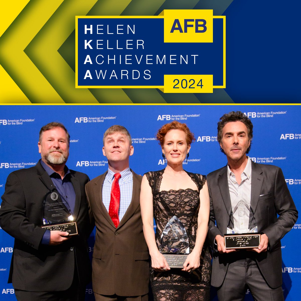 Congratulations to @Lucasfilm, Marilee Talkington, and Shawn Levy for receiving AFB's 2024 Helen Keller Achievement Award! Our 2024 honorees were recognized for being true trailblazers for inclusion in media, entertainment, and the arts. afb.org/news-publicati…