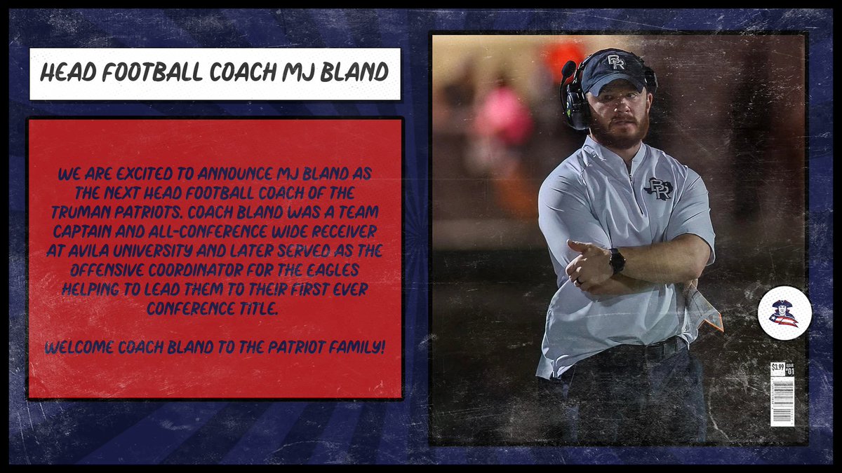 We are extremely excited to welcome Coach Bland to the Truman Family as the next Head Coach at Truman High School! Let's Go! #GoPatriots @CoachBland3 @THSPatriots @ISDSchools