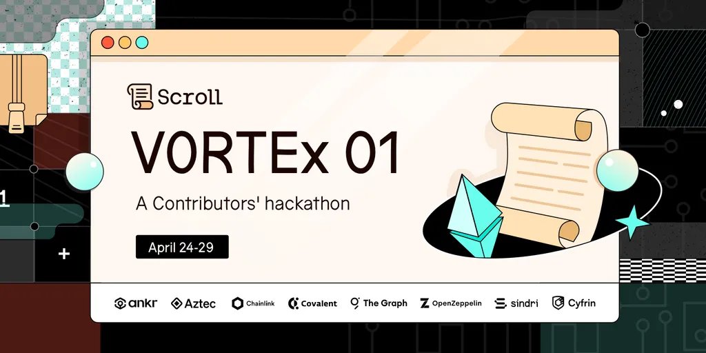 🌪️ Join @Scroll_ZKP's V0RTEx 01 Hackathon Opening Ceremony on April 24th at 8:00 AM PT. Over $85K in prizes across tracks including DeFi, Gaming, Privacy and more. Binance: binance.com/en/live/video?… YouTube:youtube.com/watch?v=DXxmwf…
