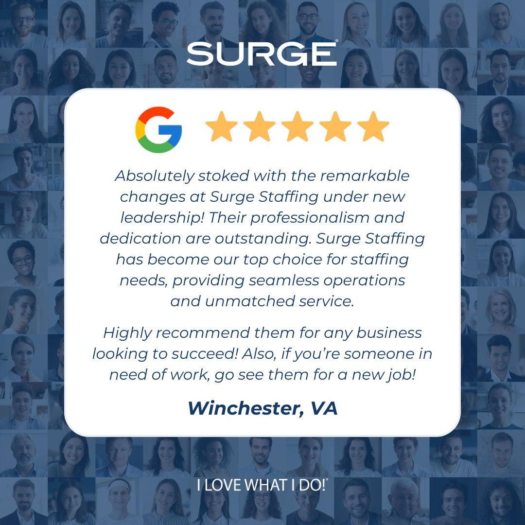 We love reading our client reviews and recommendations. Your feedback helps us do our best daily, so comment below or leave us a review on Google!
‌
#SurgeStaffing #ILoveWhatIDo! #WeAreHiring #ReferralBonus #Benefits #WeeklyPay #WeLoveFeedback #GoogleReviews #RateOurService