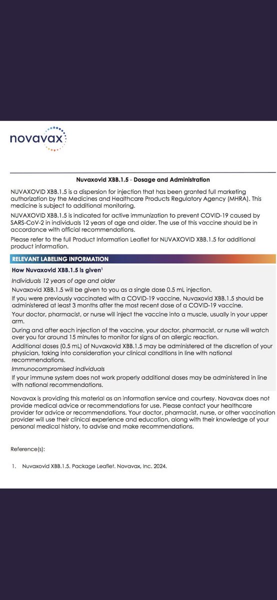 For those in UK hoping to get two doses of #Novavax here is the correct info. The licence secured in 🇬🇧 means we can only get a 2nd dose at least 3 months after the 1st, though there’s a bit of wiggle room (in theory) if a clinician recommends this eg due to a weak immune system.