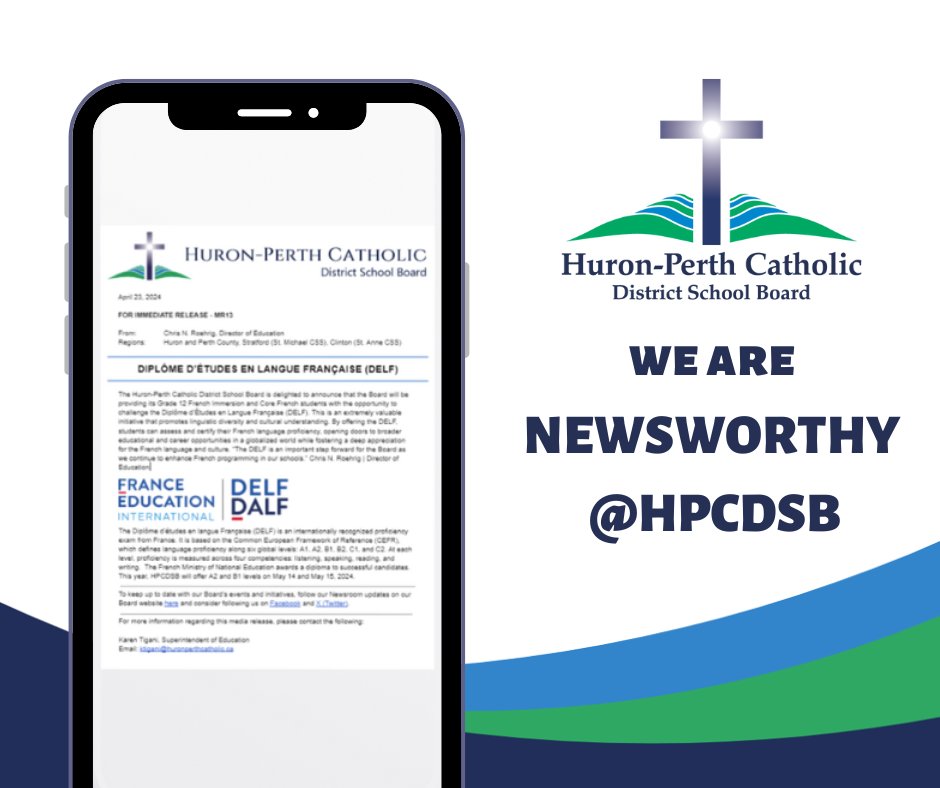 📢#HuronPerthCatholic is excited to announce we will be providing Gr. 12 French Immersion & Core French students with the opportunity to challenge the Diplôme d’Études en Langue Française (DELF)! Read the full media release here: huronperthcatholic.ca/our-board/news…. #Newsworthy @karentigani