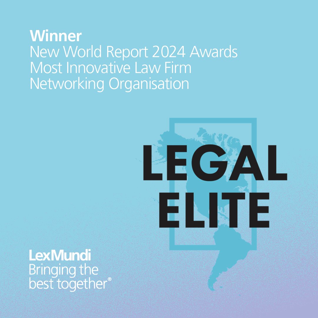 Lex Mundi was acknowledged at the 2024 Legal Elite Awards. Honored as the Most Innovative Law Firm Network. To read more, follow us here: hubs.ly/Q02tR4CR0 #LexMundi #LegalElite2024