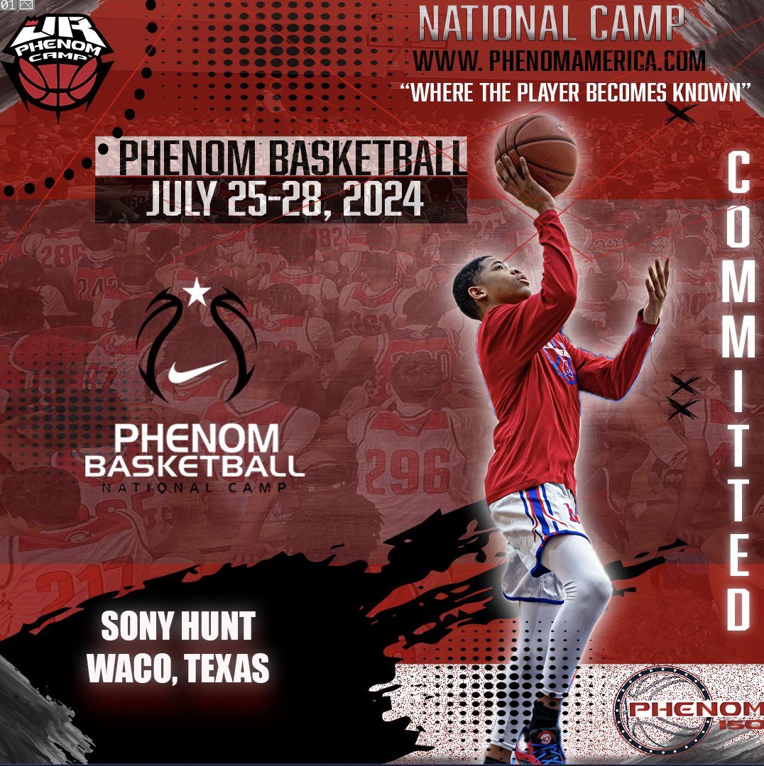 Phenom Basketball is excited to announce that Sonny Hunt from Waco, Texas will be attending the 2024 Phenom National Camp in Orange County, California on July 25-28!
.
.
#wheretheplayerbecomesknown
#PhenomAmerica #PhenomNationalCamp #Phenom150 #jrphenomcamp #gatoradepartner