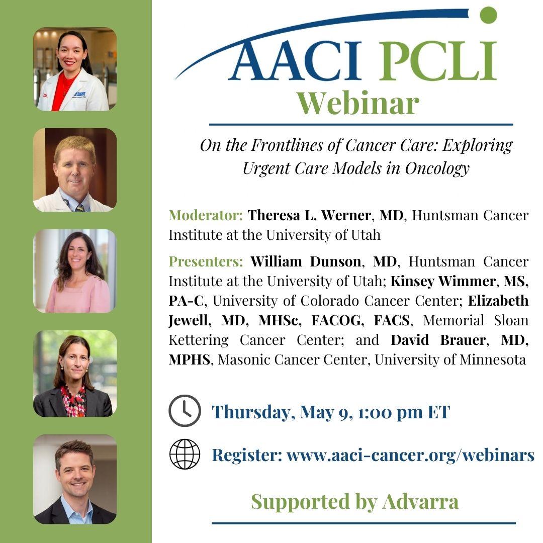 Join us for the PCLI webinar, 'On the Frontlines of Cancer Care: Exploring Urgent Care Models in Oncology,' supported by @Advarra on Thursday, May 9 at 1:00 pm ET. Register today! bit.ly/449YcKD