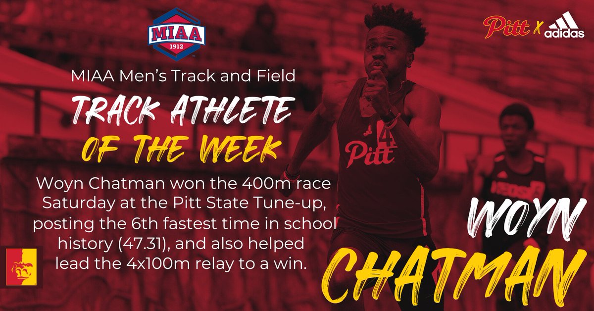 🚨ATHLETE OF THE WEEK🚨 Woyn Chatman is the MIAA Men's Track Athlete of the Week after a big day Saturday at the Pitt State Tune-up 🦍💪 @GorillasTrack|@pittstate