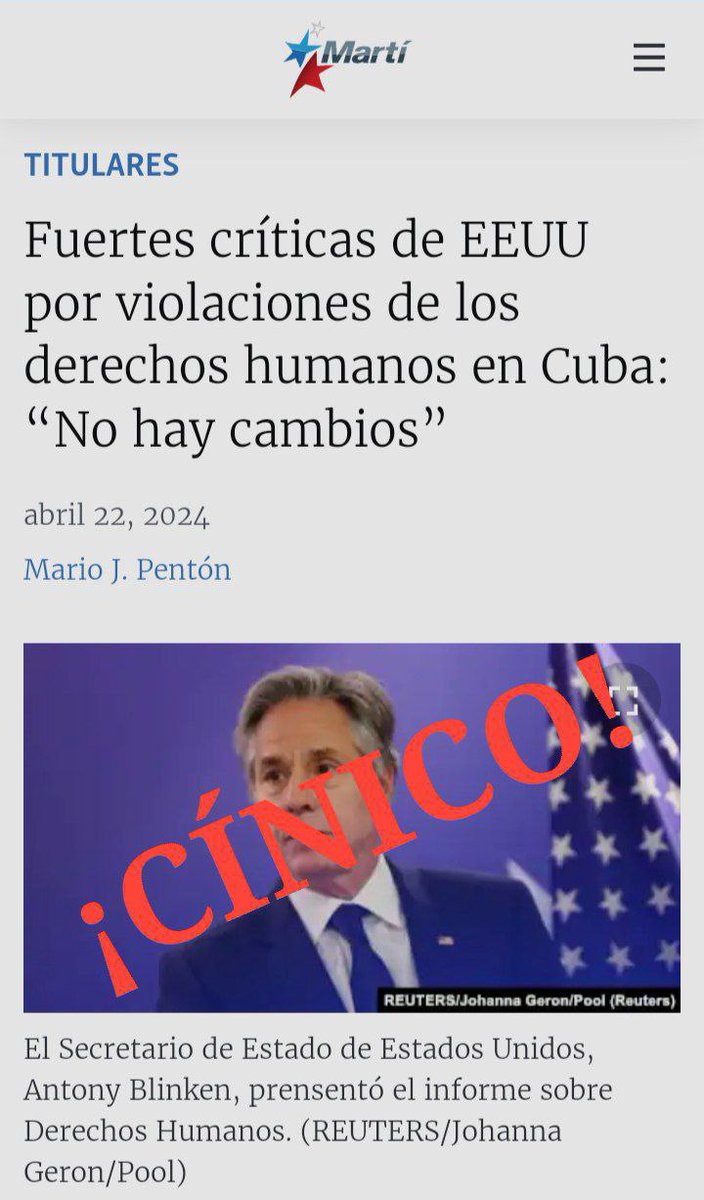 Blinken viene a hablar de Derechos Humanos en Cuba cuando es el Departamento de Estado quien incluye sin justificación a la isla en una lista de supuestos 'promotores del terrorismo' únicamente para imponer sanciones contra el pueblo cubano. ¡No sea cínico Blinken! #DeZurdaTeam