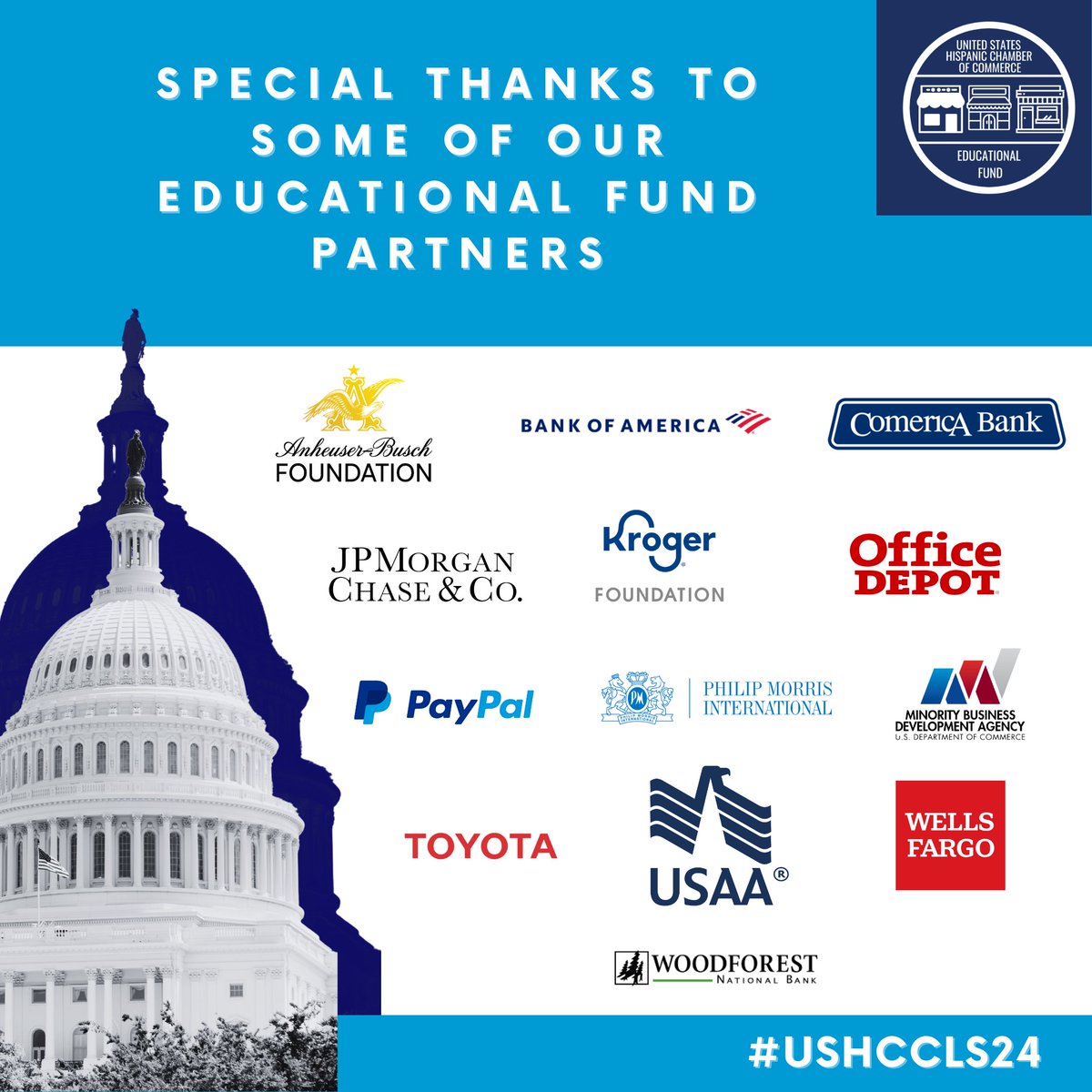 Special thanks to a few of our Educational Fund partners for their commitment to grow the American economy. With their investments in our Hispanic business community, we can provide more resources for capital, capacity and connections. #UshccLS24