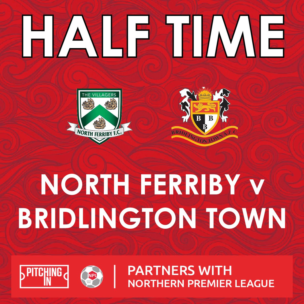 Half time. North Ferriby 0 Bridlington Town 1 Dennison's goal midway through the half sees us in front at the break. Ferriby have had most of the possession but Bridlington have battled hard, defended well and taken their chance. ⚪️🟢 0-1 🔴🔴