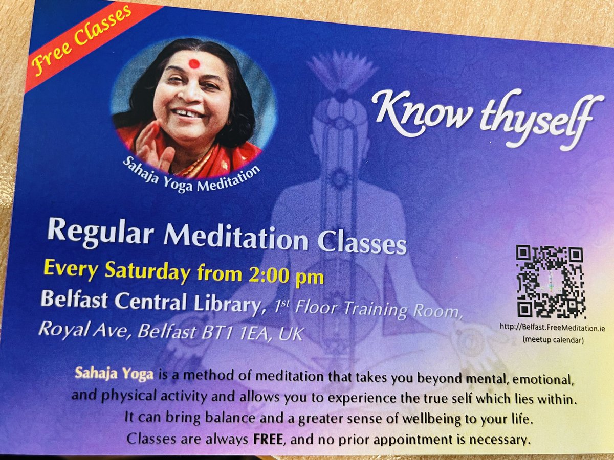 Check out this weekly FREE #meditation class EVERY Saturday @BelfastCentLib at 2pm 🕑… no booking required 🧘‍♂️ @NBelfasthour #NorthBelfastHour ⛰️ @healthynbelfast @PipsCharity @Lighthouse_Ire @WAVETrauma @GreatplaceB #HealthAndWellness 💆‍♂️