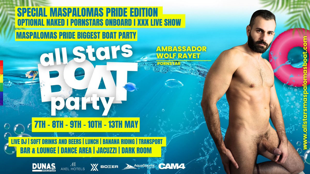 Have you booked your ticket on board of <a href="/prideboat/">All Stars Boat Party Maspalomas PRIDE</a> for Maspalomas Pride in May? 🏳️‍🌈

    MUSIC ▫️ FUN ▫️ DRINK

Follow the link allstarsmaspalomasboat.com and use WOLFRAYET as promo code for a nice discount! ⛵️