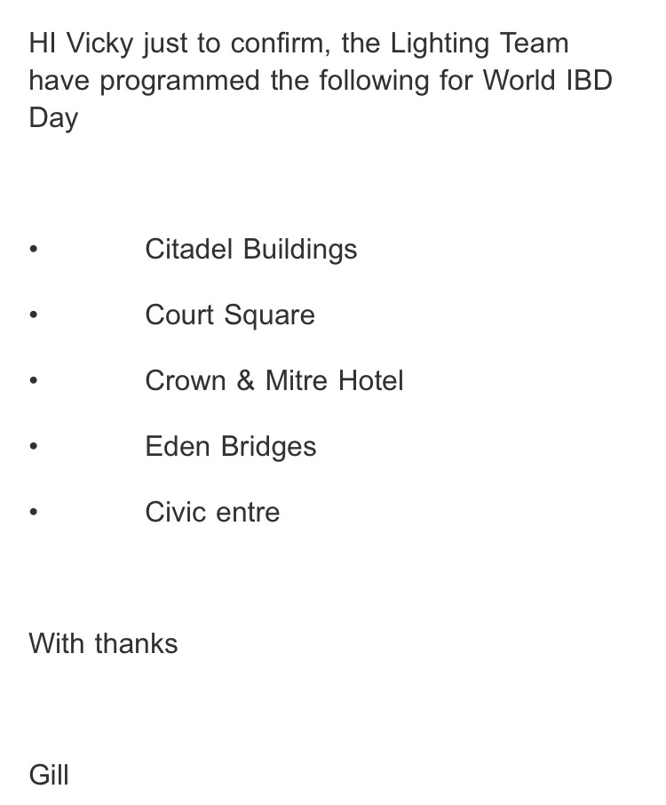 My Wife contacted our local Council @CumberlandCoun to ask if they would light up their landmarks for World IBD Day in May............they said yes xxx
#IBD 
#worldibdday
#crohns
@CrohnsColitisUK