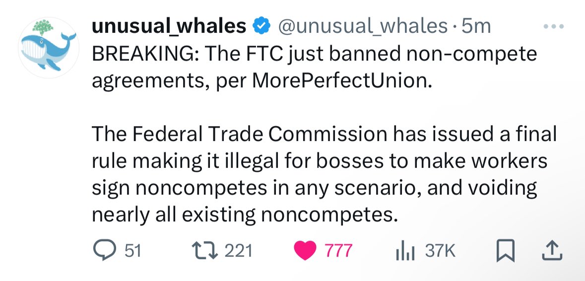 This changes EVERYTHING!! 

The FTC just banned non-compete agreements