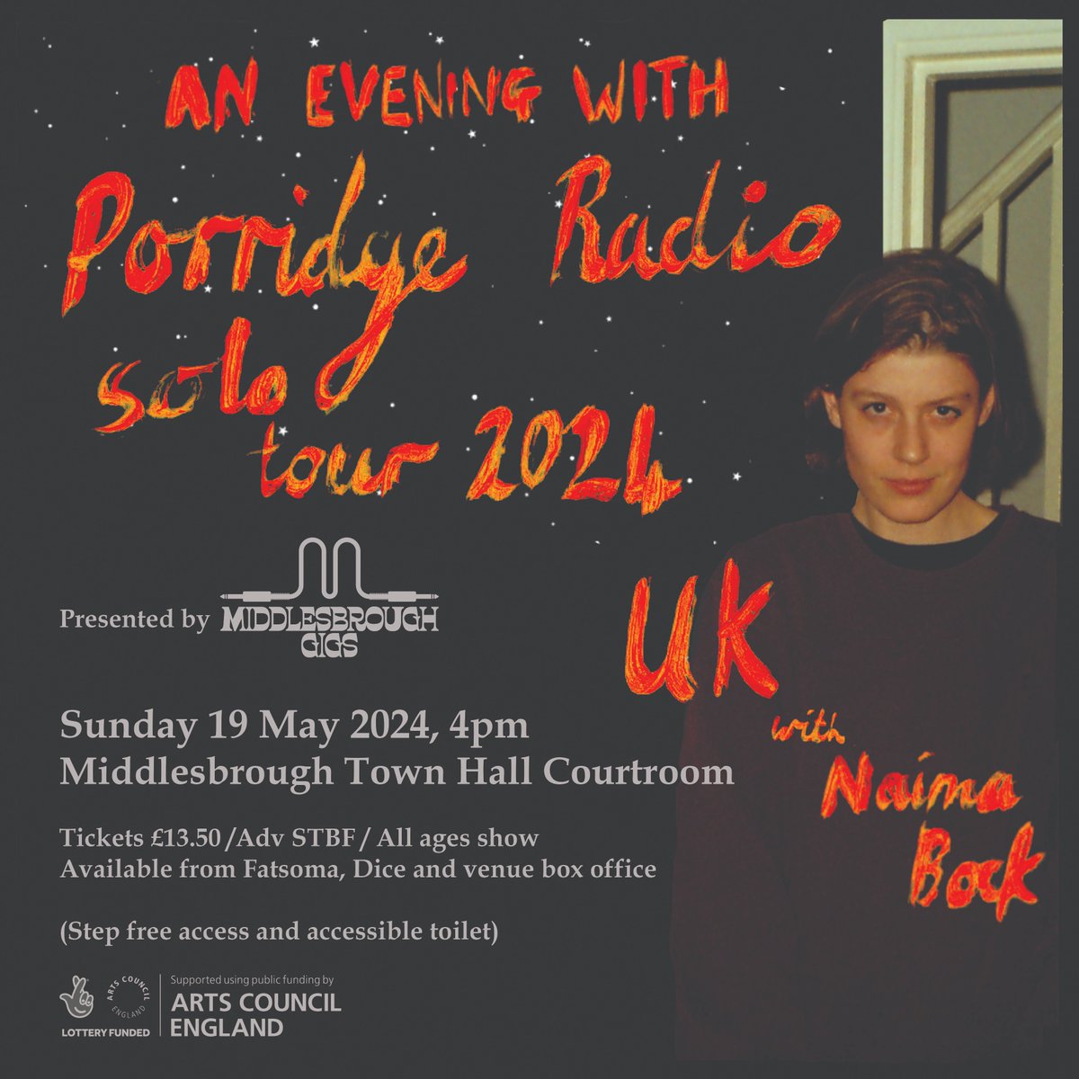 Next up we welcome @porridgeradio + @naimabock to @mbro_townhall Courtroom for a Sunday Social show om 19th May. Tickets are available from our website here: middlesbroughgigs.com