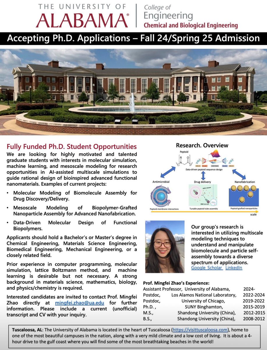 Ph.D. Openings in Multiscale Simulation and AI-Assisted Design of Advanced Biomaterials

#newPI #PhD #biomaterial #ComputationalModeling