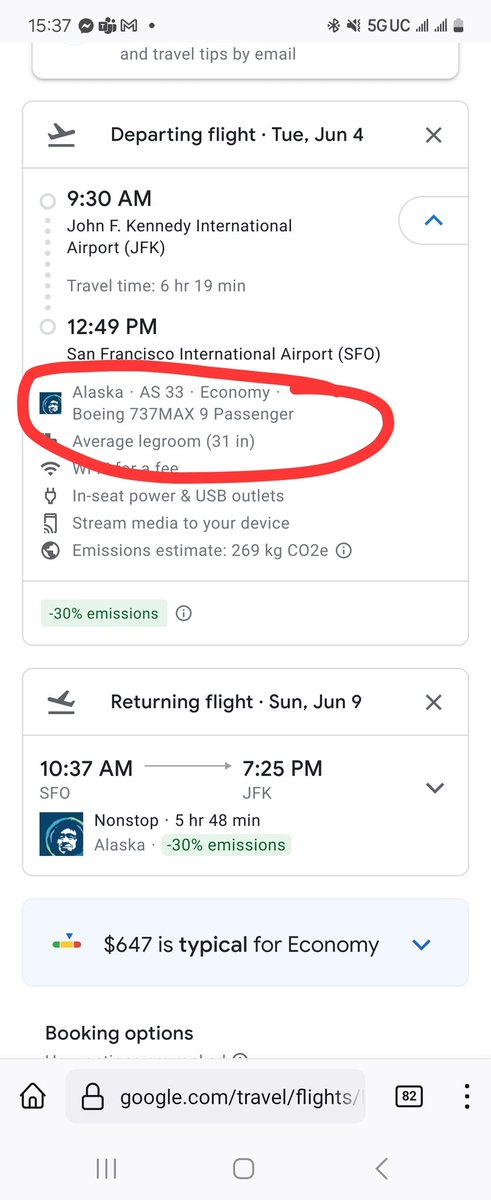 mc6x's tweet photo. @AlaskaAir, just letting you know the ONLY reason @Delta is getting this revenue for my upcoming trip to SFO is they are not flying the @boeing #737MAX on that route. https://t.co/QV2B9amrGb