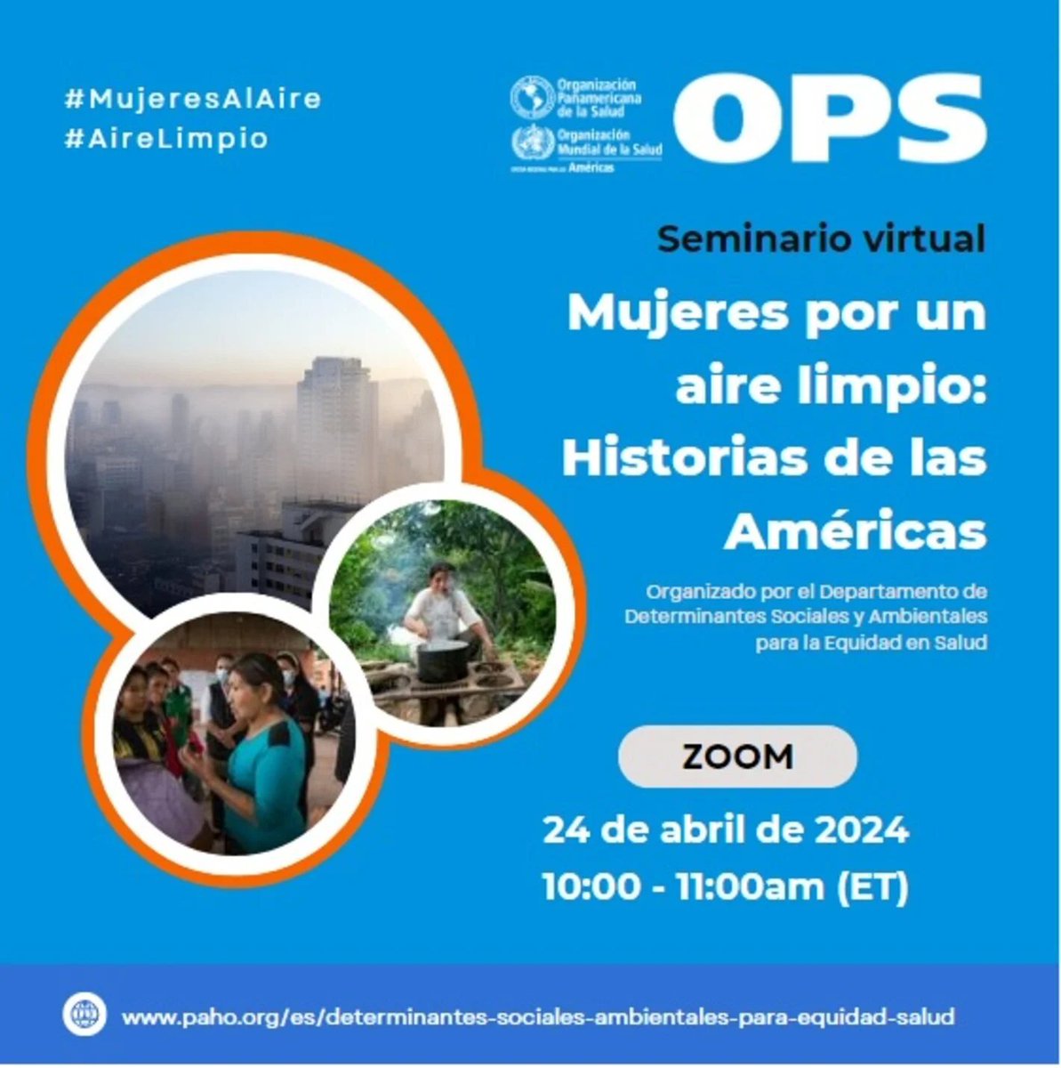📢 Acompáñanos a este evento de <a href="/pahowho/">PAHO/WHO</a>, <a href="/unep_espanol/">Programa ONU Medio Ambiente</a> y <a href="/CCA_Espanol/">Comisión para la Cooperación Ambiental</a> sobre “Mujeres por un #AireLimpio: Historias de las Américas” 🌎

Webinario será en español.

🗓️ 24 de abril
⏰ 10-11 h (tiempo del este)

Regístrate en👉 bit.ly/44eofQW