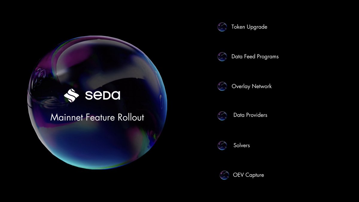 Tomorrow’s Mainnet launch marks a beginning to a feature heavy rollout for SEDA spanning the next few months and beyond. 

Feature Rollout 👇
Mainnet > token upgrade > Programs > Overlay > Data Providers > Solvers

Which feature are you looking forward to?