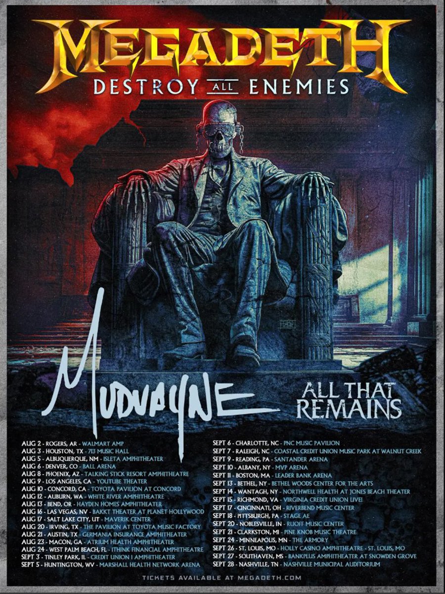 'Destroy All Enemies' Tour Has Been Announced By @Megadeth Featuring Mudvayne & @ATRhq Get all the details including tour dates and venue here knac.com/article.asp?Ar… #Megadeth #Mudvayne #AllThatRemains #KNAC #KNACdotcom