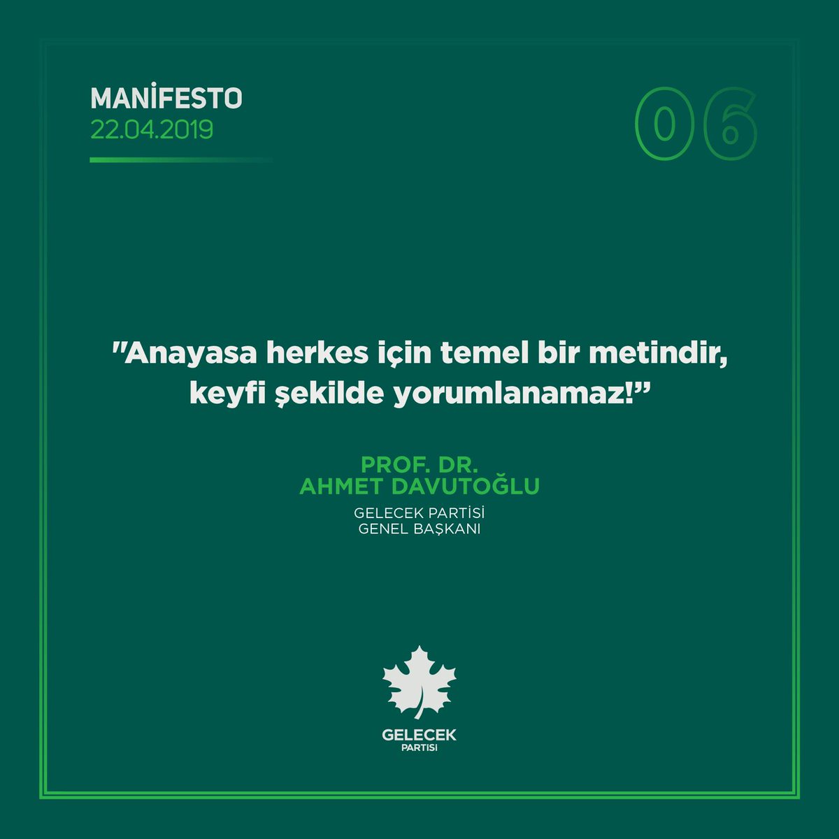 Hele ki ilk dört ve 66 maddeleri birleşecek düzenlenecek daha kapsayıcı olacak gibi algı ile birilerinin keyfi veya idealleri doğrultusunda değiştirilemez 
#AhmetDavutoğlu
#Manifesto
