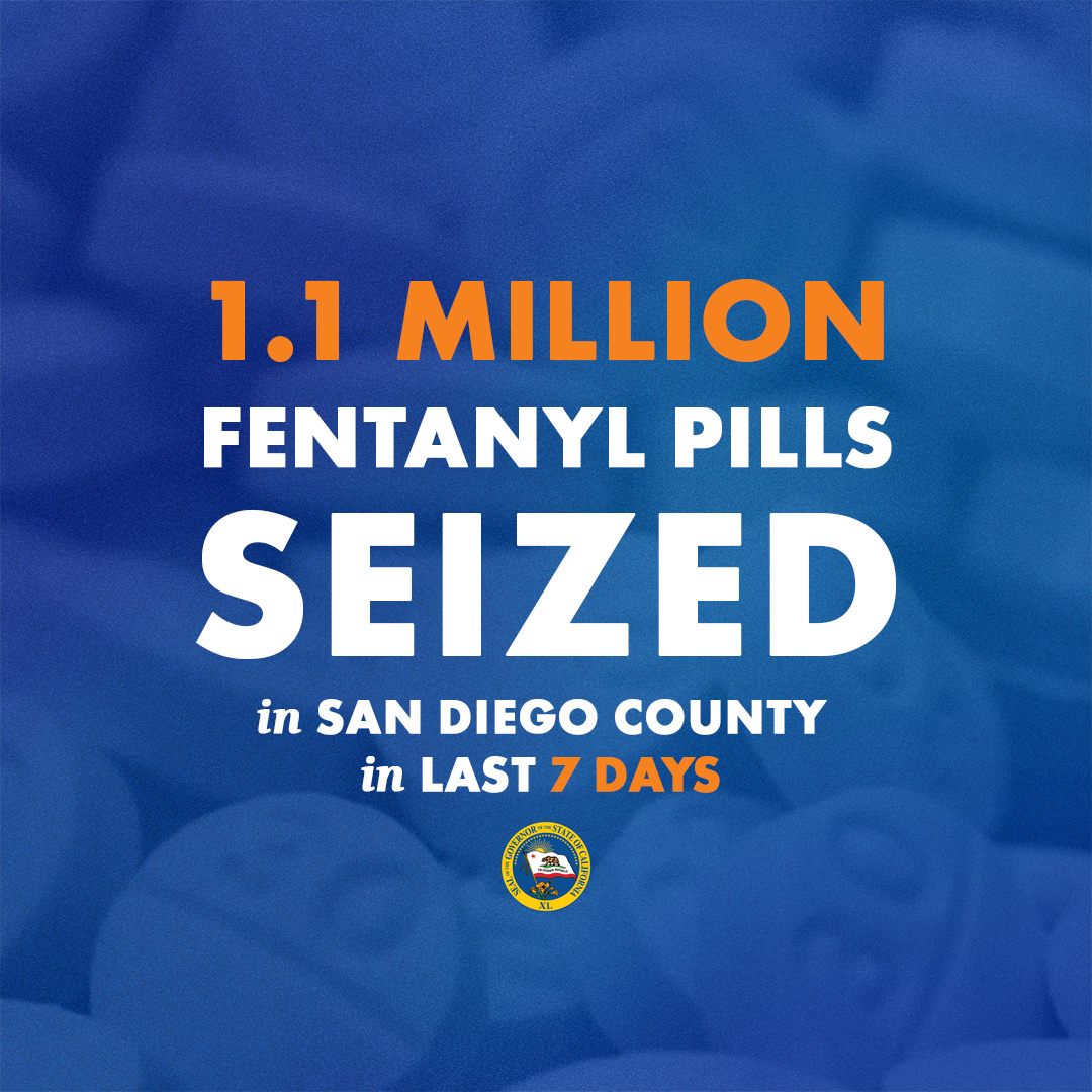 California continues to crack down on fentanyl trafficking. In the last 7 days alone, @CalGuard helped seize over 1.1 million fentanyl pills and 523 lbs of meth across San Diego County and at the border. We’ll continue to fight the fentanyl crisis & protect Californians.