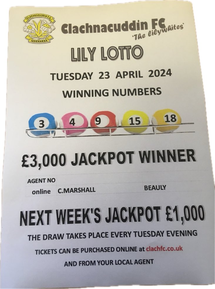 LILY LOTTO A huge congratulations to C.Marshall from Beauly. You have hit the jackpot and won £3000🎉 Remember and get your entries in for next week via local agent or online at🔽 play.clubforce.com/play_newa.asp?… It could be you next🫵🏻
