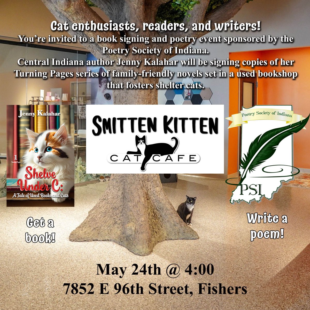 Here's my collaboration with the Poetry Society of Indiana. I haven't done a book signing since one at Barnes & Noble right before the pandemic shutdown. Hope I remember how to sign my name! #catbooks #booksigning #poetry