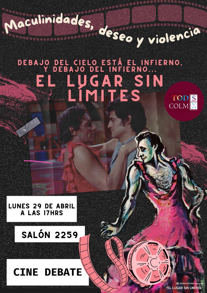 ¡Tenemos nuevo evento! 🏳️‍🌈🎬🏳️‍⚧️

¡Les invitamos a nuestro primer cine debate queer, el cual será el próximo lunes 29 a las 5:00pm! 🥳

Les esperamos en el salón 2259 en El Colegio. ¡No olviden llevar botanas (todo se vale)! 🥰🍿