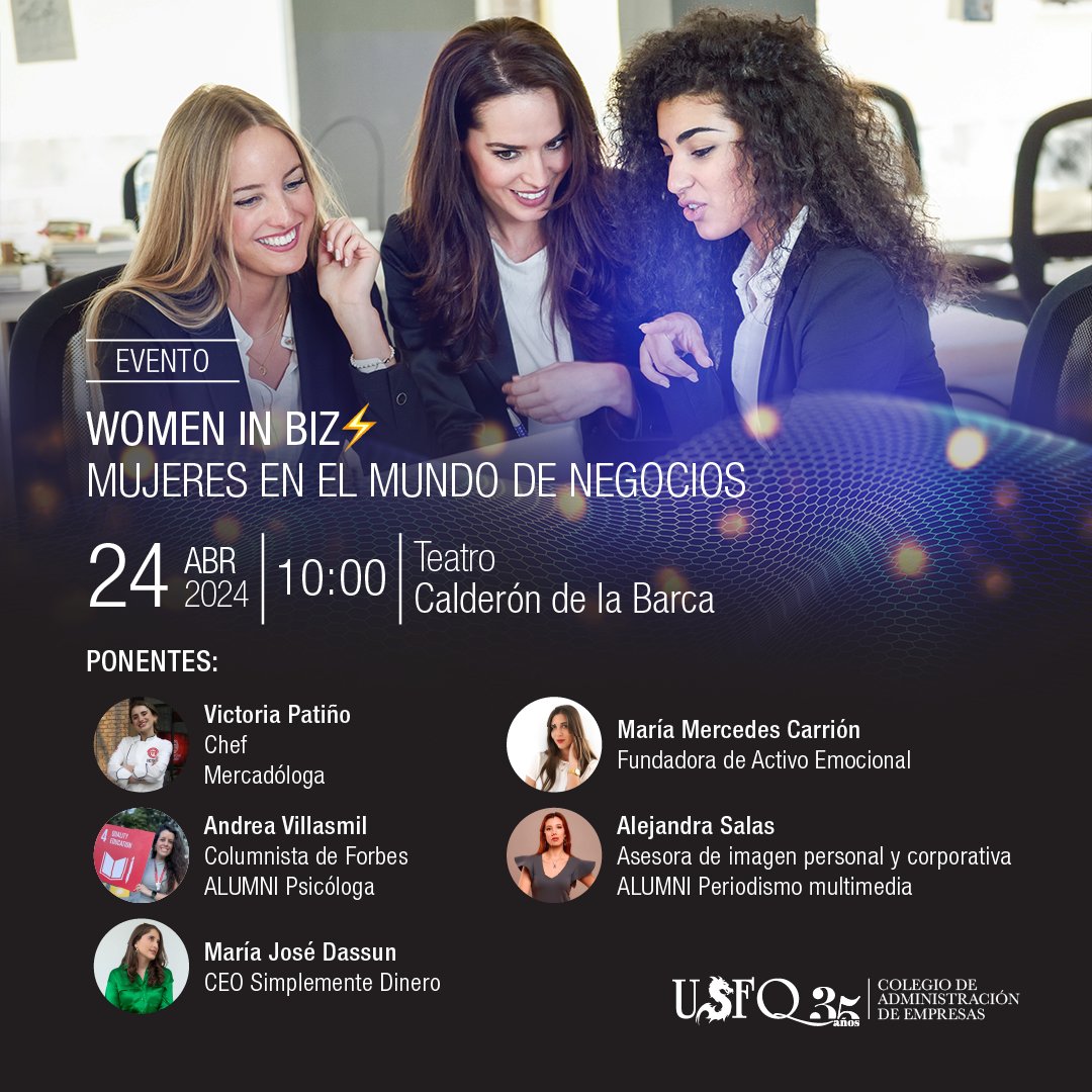 👩‍💼🤝 Únete a una jornada para conocer a mujeres ecuatorianas exitosas en el mundo de los negocios. 🗓️ 24 de abril del 2024 🕣 10h00 📍 Teatro Calderón de la Barca, USFQ 👉 Regístrate: simplementedinero.com/women-in-biz