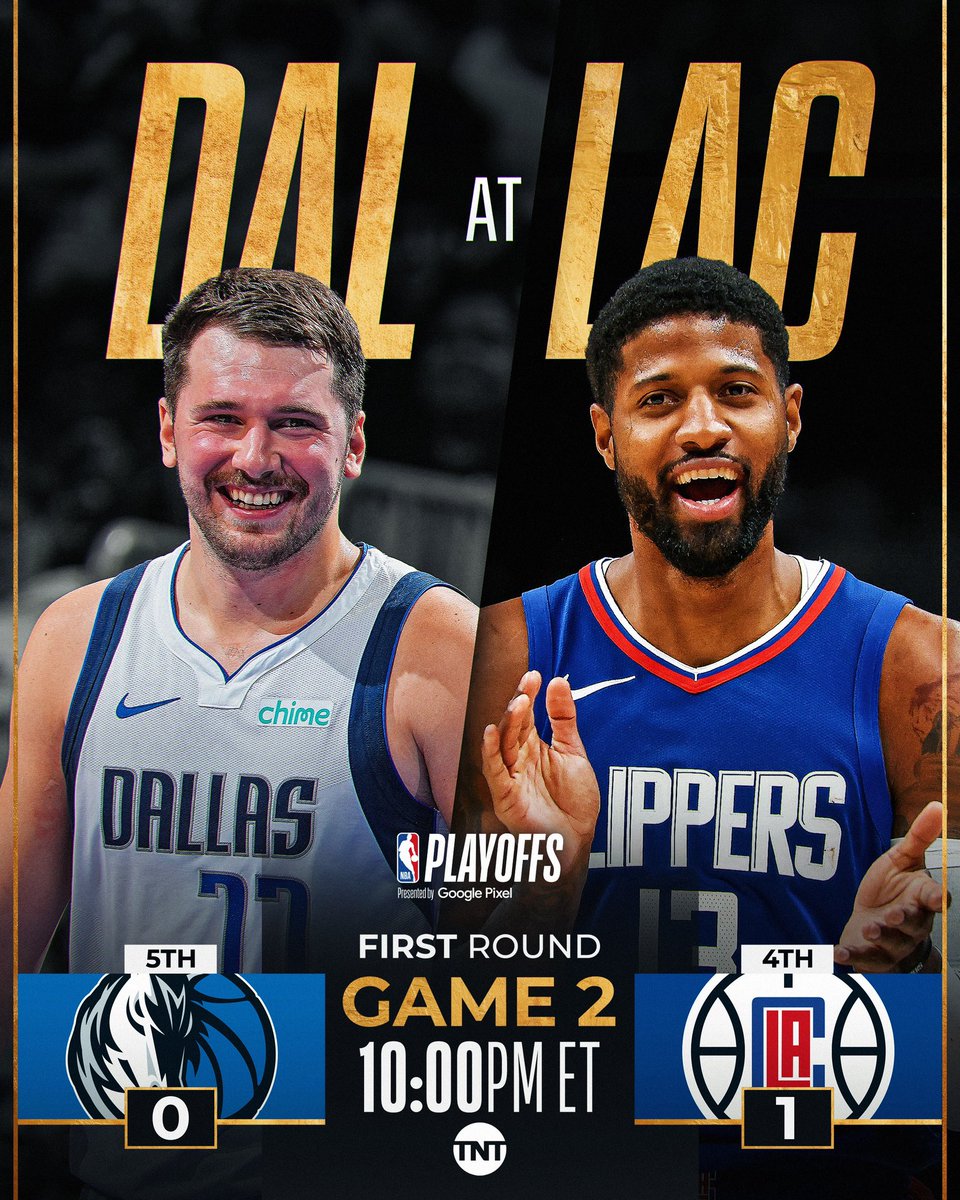 Luka and Kyrie combined for 64 in the series opener. PG, Harden and Zubac each scored 20+ in Game 1. Don't miss Mavericks/Clippers Game 2 tonight at 10:00pm/et on TNT!