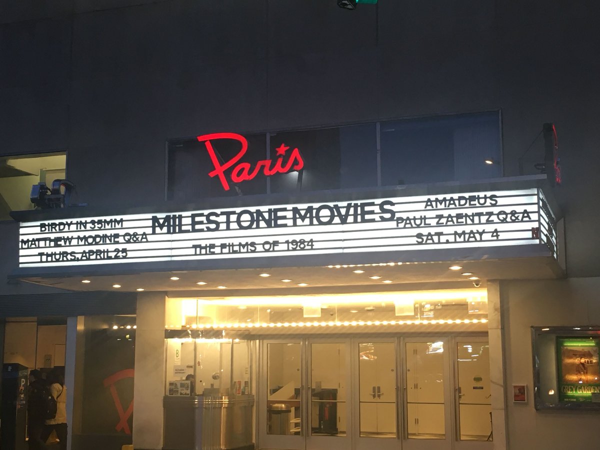 Milestone Movies: the Films of 1984 continues at The Paris Theater with two newly-announced in-persons: April 25th - Q&A with @MathewModine for BIRDY on 35mm May 4th: - Q&A with Paul Zaentz, co-founder of the Saul Zaentz Company, for AMADEUS Get tickets! paristheaternyc.com/series/milesto…