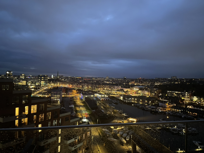 Stunning views of Aarhus from our Networking Evening tonight in the cocktail & wine bar at Nicolinehus #RoutesEurope