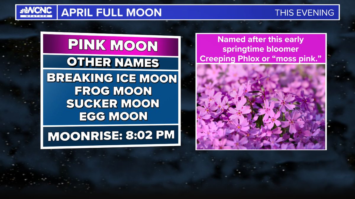 Be sure to check out the full pink #moon rising in the east tonight just as the sun sets in the west. #cltwx #ncwx #scwx #wcnc