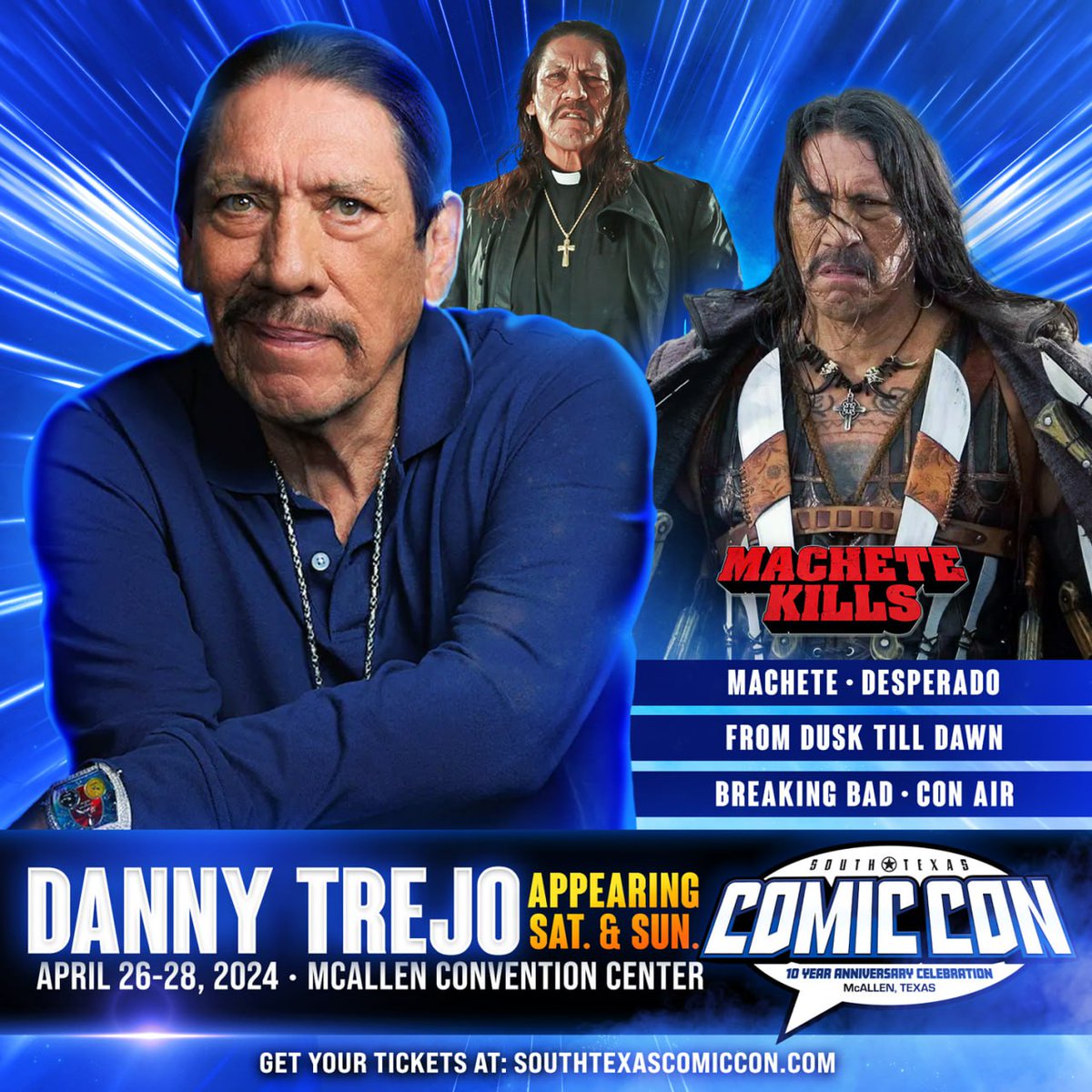 officialDannyT's tweet photo. Hey Texas! I'll be at @STXComicCon this weekend. April 27th & 28th. Be there or be square! Tickets and info available at https://t.co/gV6nEDkR8F
#stxcomiccon #comiccon #stxcc2024 #dannytrejo #machete https://t.co/c4dKHQAKc1