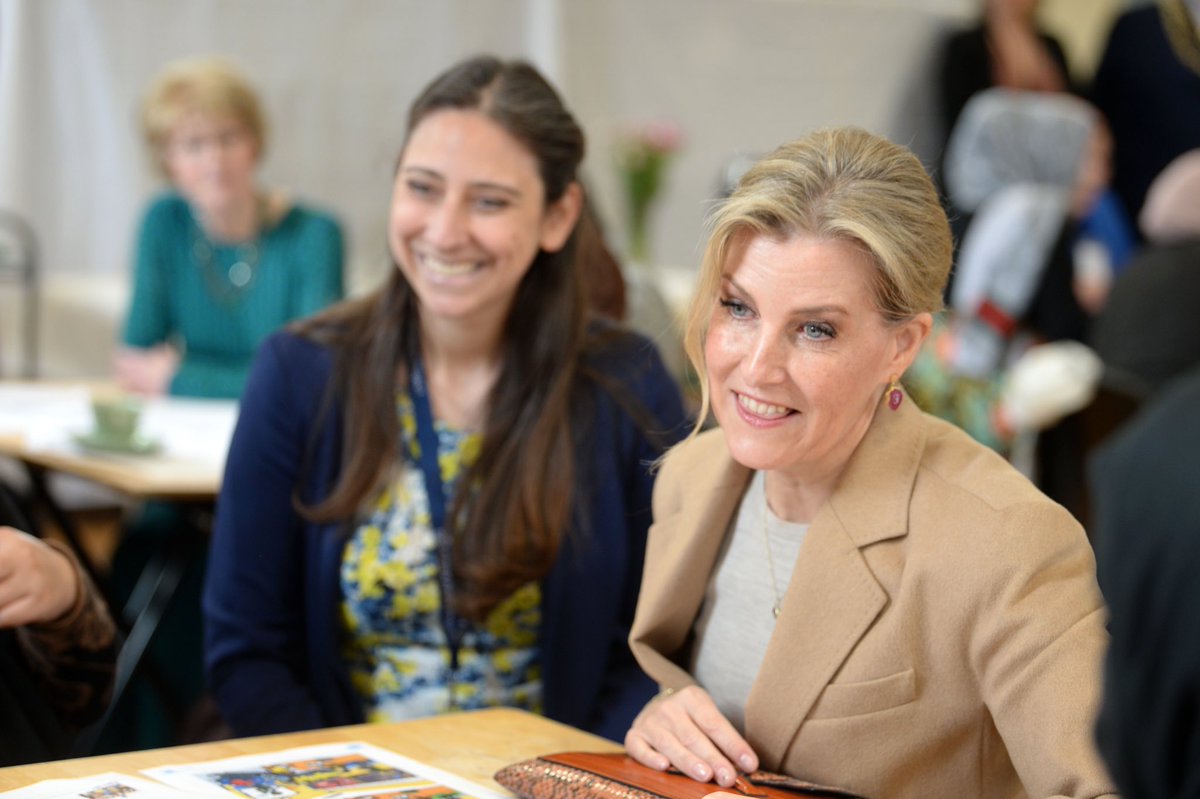 RoyalFamily's tweet photo. Today, The Duchess of Edinburgh visited The King’s Arms Project, a charity dedicated to tackling homelessness, displacement, and isolation in the Bedford area.
 
During the visit, Her Royal Highness joined an English language class to find out how immigrant and refugee women are gaining independence through learning the language they need for everyday conversations and interactions.