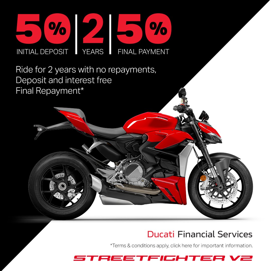 Get revved up with the new Ducati Accelerate finance program. Fuel your passion for riding with just 50% deposit, no monthly instalments, no interest – just the freedom to enjoy your ride! Available now on New Streetfighter V2: ducati.com/gb/en/current-… #StreetfighterV2