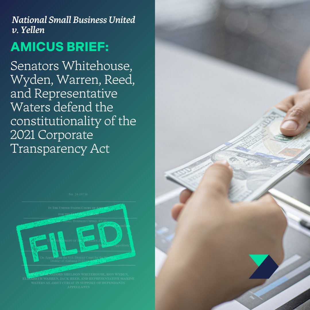 FILED: we represented Congressional leaders in court to defend the Corporate Transparency Act (CTA) — a 2021 law that is considered the most important anti-money laundering legislation passed in two decades.