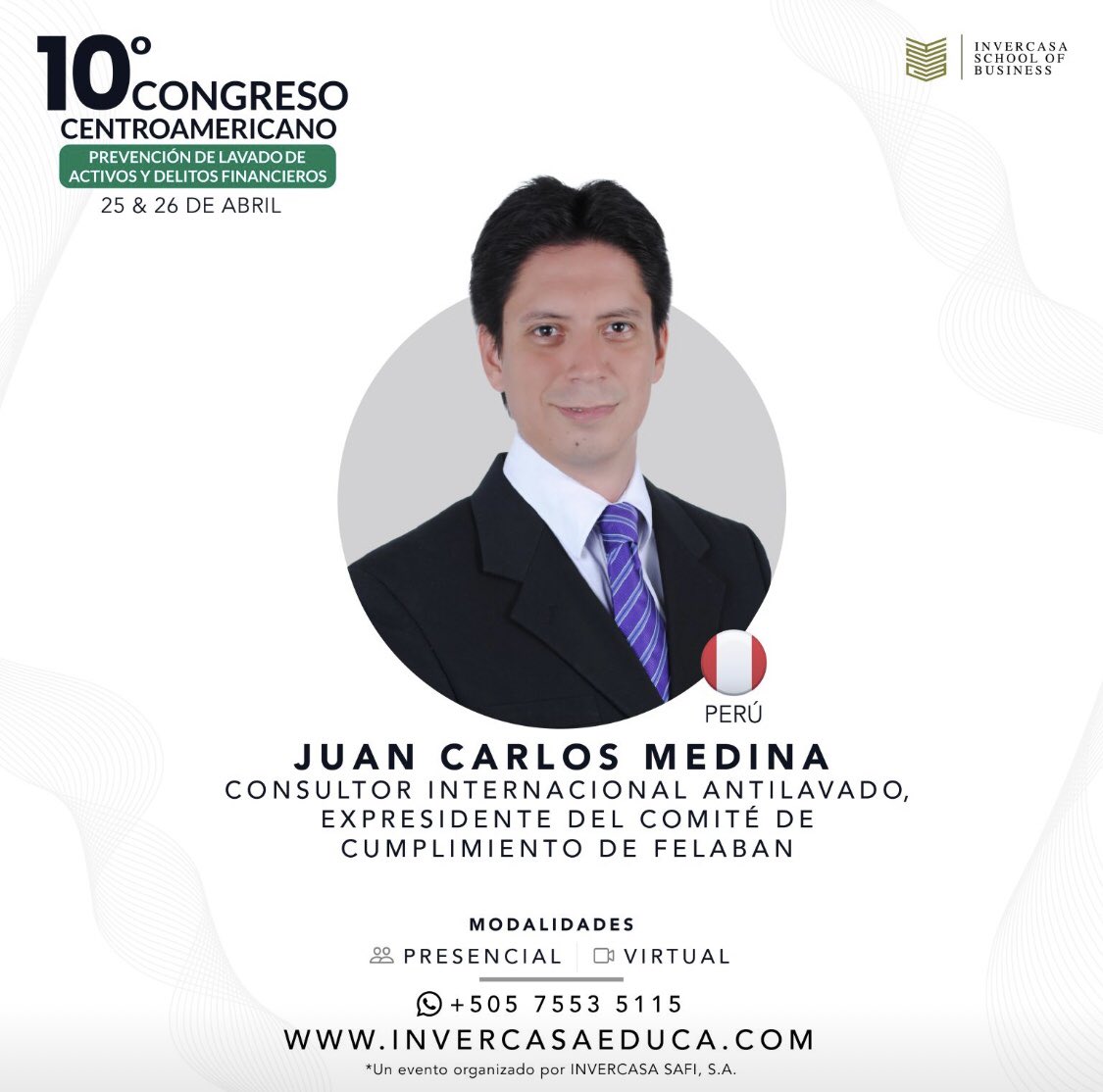 jcmc2710's tweet photo. Este 25 y 26 de abril en Managua! Nos vemos en el 10mo Congreso Centroamericano de PLAFT. #JuanCarlosMedina #Nicaragua #Managua #Invercasa #Cumplimiento #GestiónDeRiesgos #plaft #antilavado https://t.co/3bEdXZPAUV