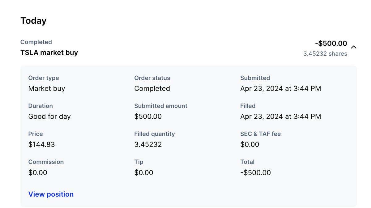 ok under $145/share seems cheap. i bought $500 of $TSLA going to be volatile with earnings, but a lot of negativity is priced in. could easily fall more tho. love this averaging down/accumulation opportunity so far in 2024