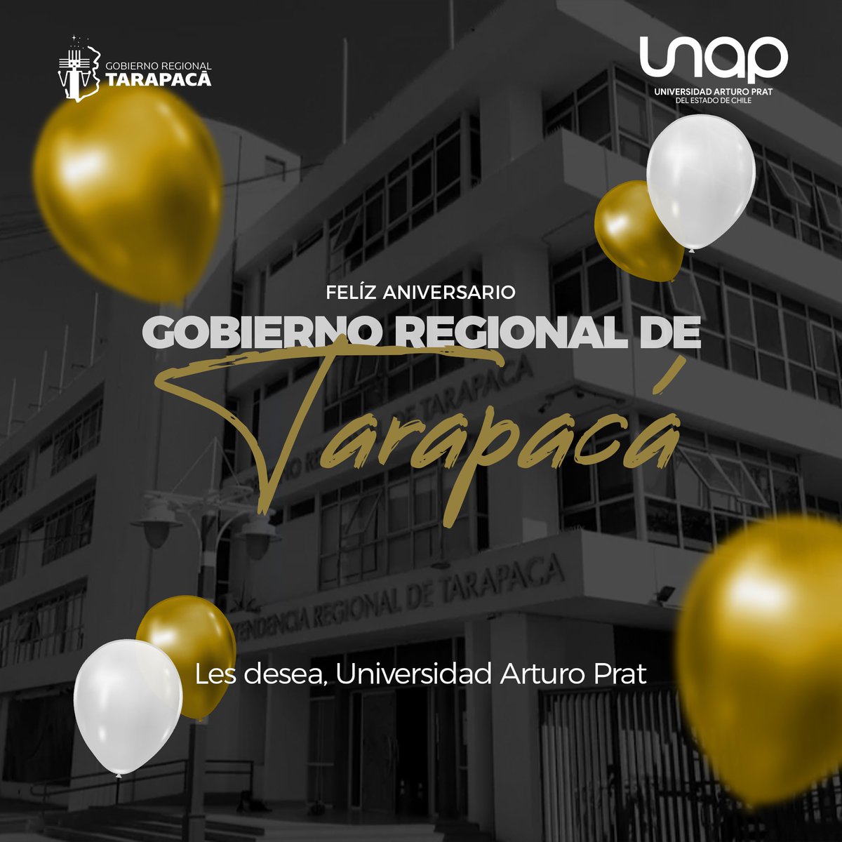unapcl's tweet photo. Universidad Arturo Prat, saluda al @goretarapaca en su aniversario. Hoy son 31 años de esfuerzo por y para la comunidad de la región de Tarapacá.

Extendemos este cálido saludo a José Miguel Carvajal y el equipo del gobierno regional. Por su compromiso y profesionalismo, gracias. https://t.co/WbegqcR6oy