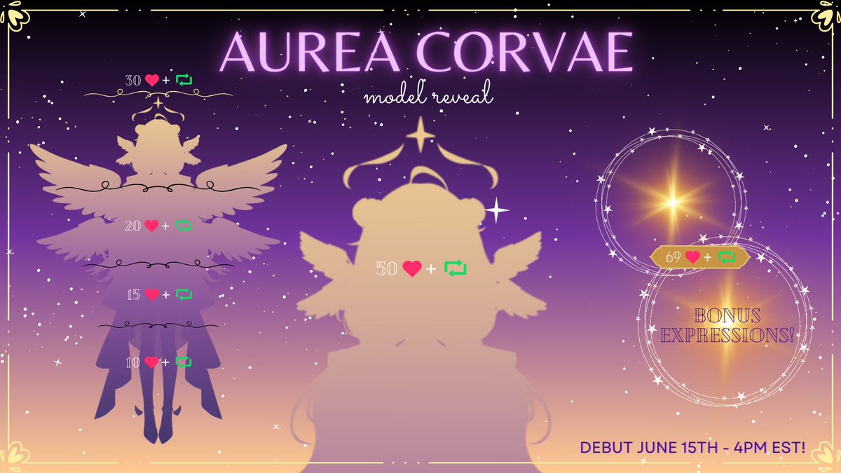 🌟Hello everyone! 🌟

My name is Aurea Corvae and I'm a raven/crow/pigeon/old man vtuber!!! 

I'll be debuting on June 15th at 4PM EST and I am so excited to show everyone my true form~ 

Like and retweet to help reveal my model!🐦‍⬛

#Vtubers #VtuberSupport #VtuberDebut