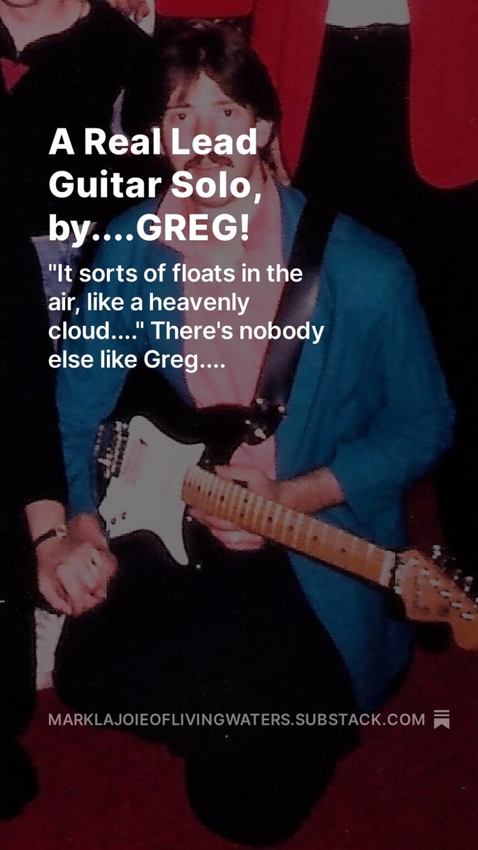 Just put out a podcast thingie that has a couple of Greg solo snippets! It also has a link to a Spotify playlist that features his leads. You will understand why I no longer needed to be the 'lead guitarist'! A Real Lead Guitar Solo by Greg! open.substack.com/pub/marklajoie…