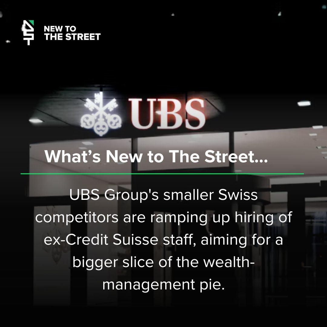 What's New to The Street...

📈 UBS Group's smaller Swiss competitors are ramping up hiring of ex-Credit Suisse staff, aiming for a bigger slice of the wealth-management pie. 🤝💼@vincemedia1

👉🏻Follow @NewToTheStreet for more!

#UBS #CreditSuisse #WealthManagement #businessnews…