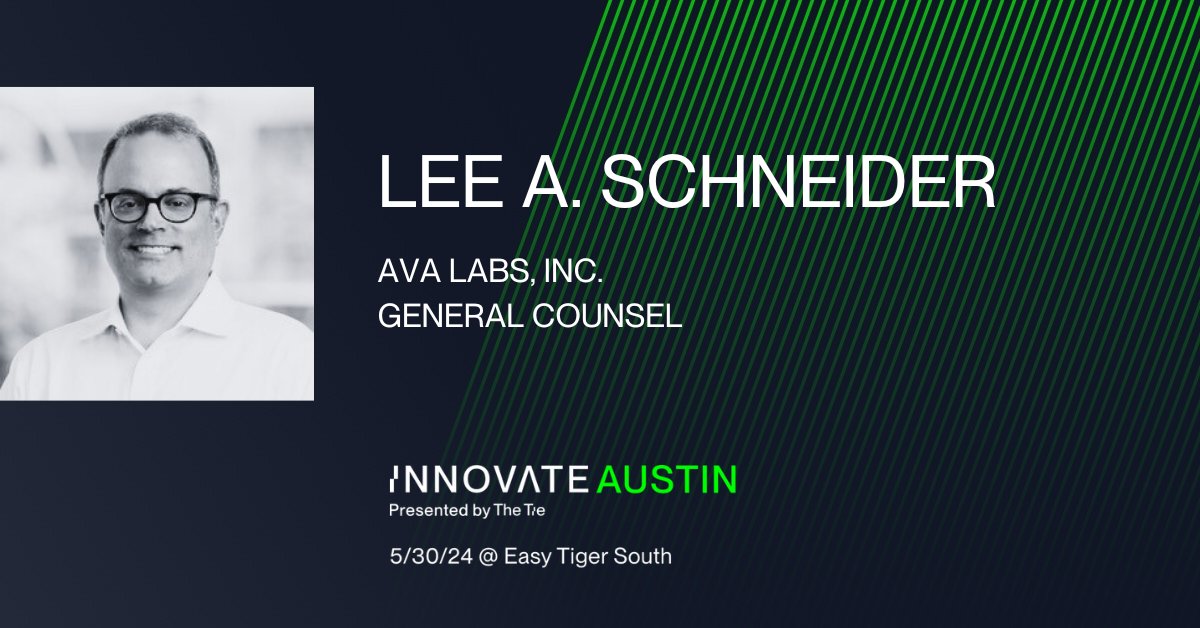 We’re delighted to welcome Lee A. Schneider (@leelaughs5x), General Counsel at Ava Labs (@AvaLabs), as a speaker at InnovateAustin!