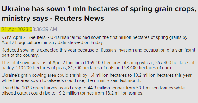 🇺🇦#Ukraine's farm minister says heavy rains have delayed spring planting by around 20% compared with 2023. Ministry didn't provide year-ago data. But I dug up some stories. See highlighted dates. About 750k ha of #corn sown this year vs 53k a year ago 🤔 2024 delay is unclear?