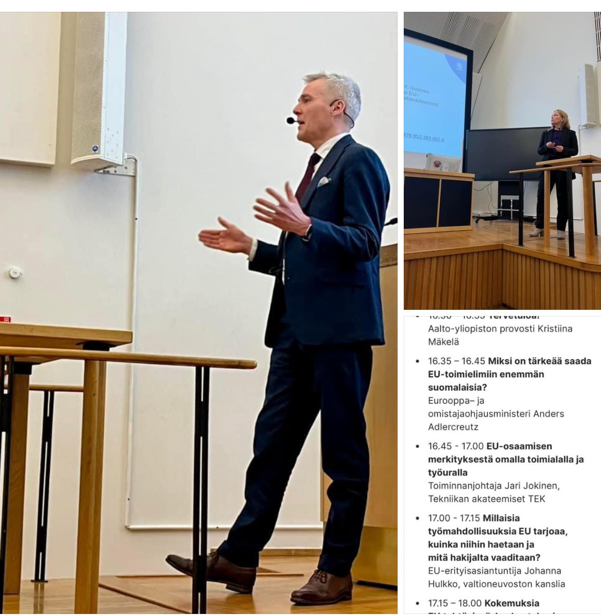 Tänään eurooppaministeri @adleande’n, provosti @KristiinaMakela’n ja @JohannaHulkko’n kanssa rohkaisemassa aaltolaisia EU-urille. @AaltoUniversity @TEK_akateemiset #osaaminen #työ #tulevaisuus #poliikka