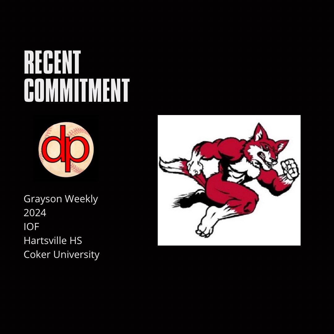 This weekend, 2024 OF Grayson Weekly of Hartsville HS made a commitment to play college baseball at Coker University.